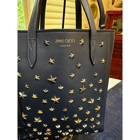 Jimmy Choo Navy Blue Leather Tote Bag Small Navy Blue with Crossbody Strap - Picture 2 of 12